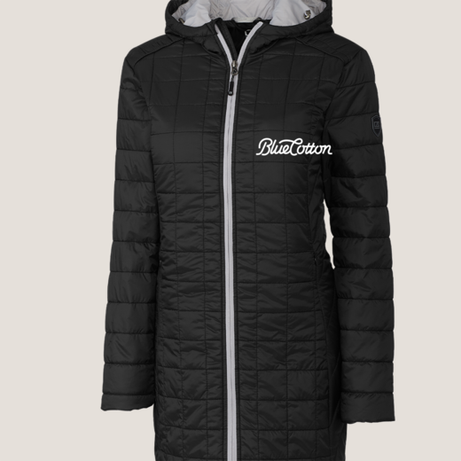 Sample image of LCO00024 Cutter & Buck Rainier PrimaLoft® Womens Eco Insulated Hooded Long Coat